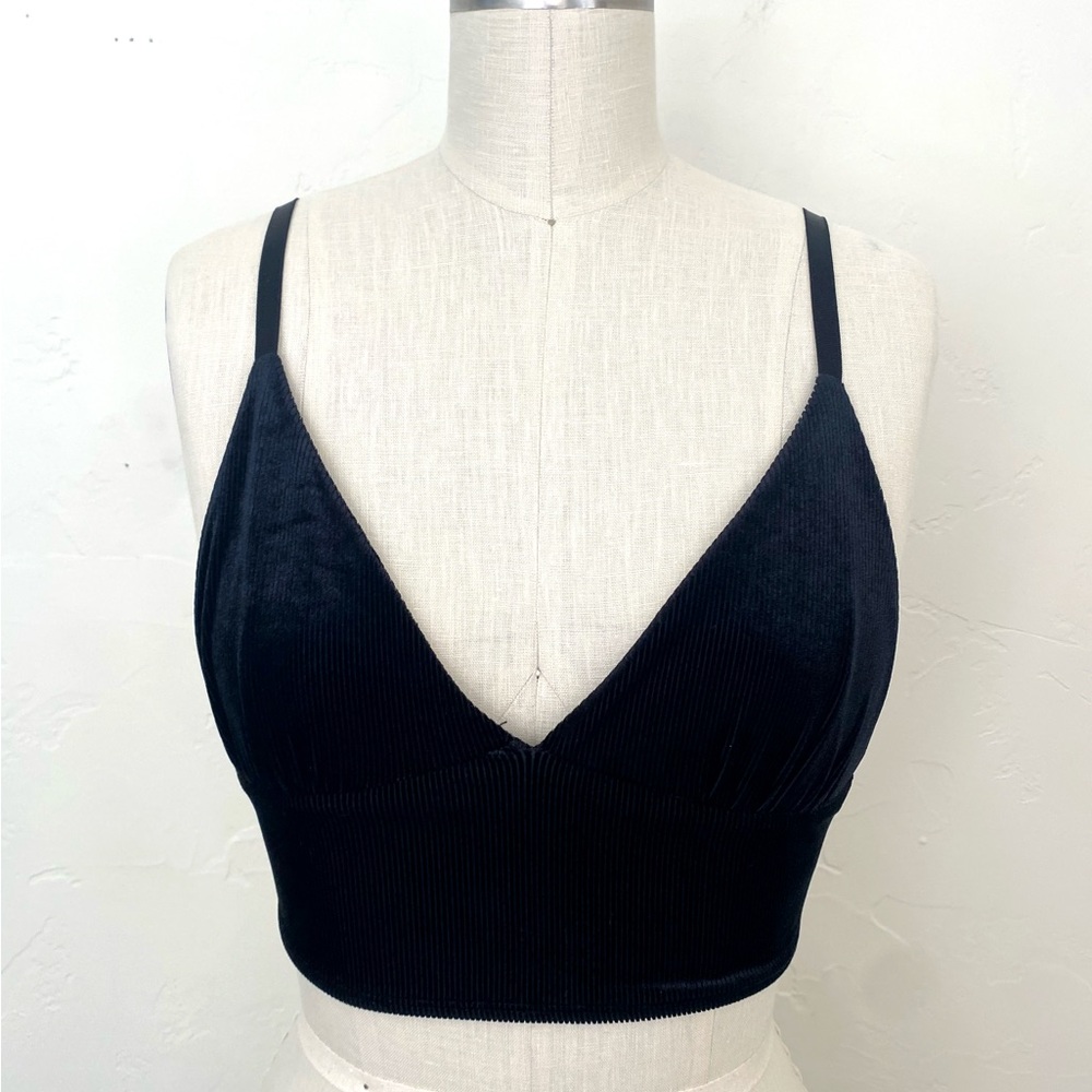 Forever 21 Small Velvet Bralette Top Black Ribbed Velvet Crop Top